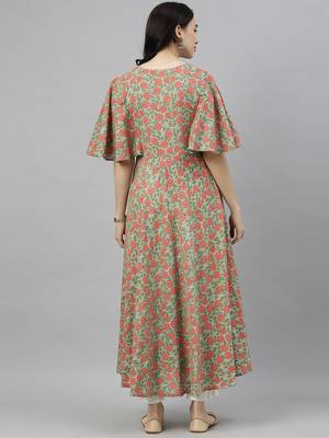 women green cotton floral printed anarkali kurta 4