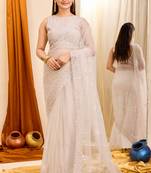 Beautiful Off White Colour Soft Net Saree With Beautiful Sequins Work