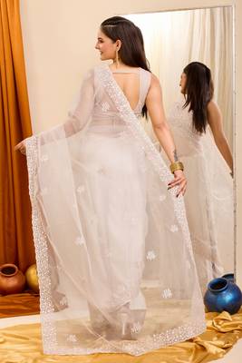 Beautiful Off White Colour Soft Net Saree With Beautiful Sequins Work 2