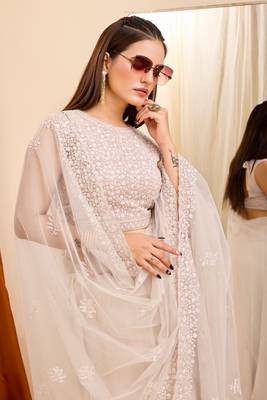 Beautiful Off White Colour Soft Net Saree With Beautiful Sequins Work 3