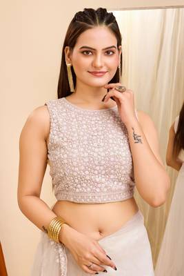 Beautiful Off White Colour Soft Net Saree With Beautiful Sequins Work 4