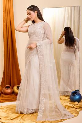 Beautiful Off White Colour Soft Net Saree With Beautiful Sequins Work 5