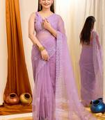 Beautiful Purple Colour Soft Net Saree With Beautiful Sequins Work
