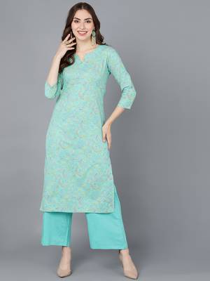 women sea green cotton kalamkari printed straight kurta 1
