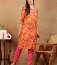 Beige Floral Printed Lace Straight Kurta