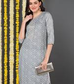 grey cotton blend bandhani printed straight kurta