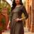 women olive cotton blend floral embroidered straight kurta
