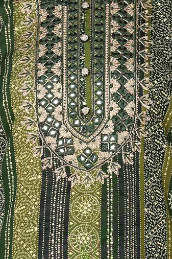 women green viscose rayon bandhani embroidered straight kurta