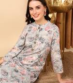 women grey viscose rayon floral printed straight kurta