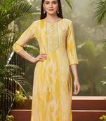 yellow viscose rayon abstract embroidered straight kurta
