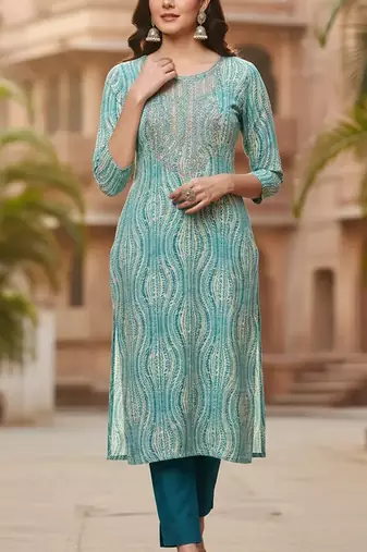 women blue viscose rayon abstract printed straight kurta