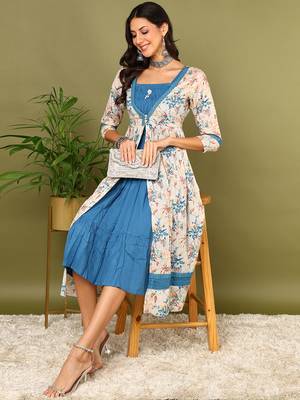 women off white cotton floral printed anarkali kurta 1