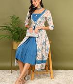 women off white cotton floral printed anarkali kurta