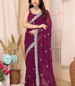 Wine Zomato Chiffon c Smart Sequins Work Partywear Saree