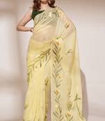 Yellow Blooming Organza c Designer Brush Printed Trendy Girlish Saree