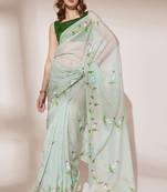 Pista Blooming Organza c Designer Brush Printed Trendy Girlish Saree