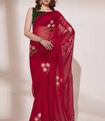 Red Blooming Organza c Designer Brush Printed Trendy Girlish Saree