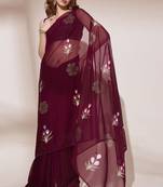 Wine Blooming Organza c Designer Brush Printed Trendy Girlish Saree