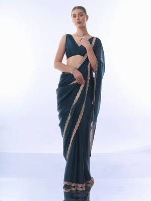 Heavy Work Teal Blue Burburry c Ethnic Partywear Saree 1