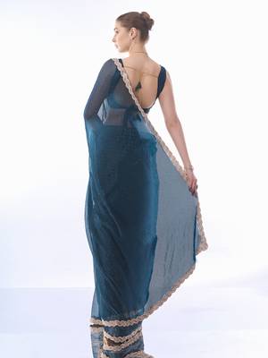 Heavy Work Teal Blue Burburry c Ethnic Partywear Saree 2