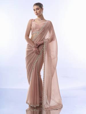 Heavy Work Peach Burburry c Ethnic Partywear Saree 1