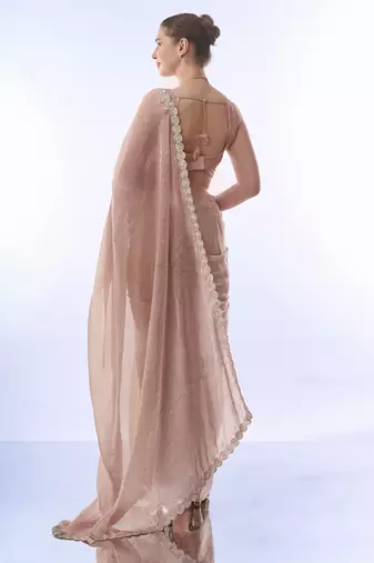 Heavy Work Peach Burburry c Ethnic Partywear Saree