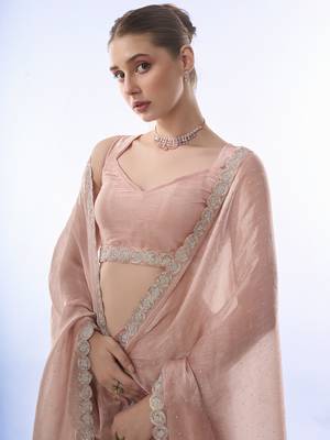 Heavy Work Peach Burburry c Ethnic Partywear Saree 3