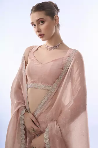 Heavy Work Peach Burburry c Ethnic Partywear Saree
