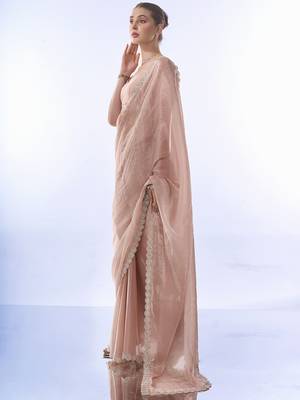 Heavy Work Peach Burburry c Ethnic Partywear Saree 4