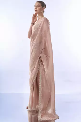 Heavy Work Peach Burburry c Ethnic Partywear Saree