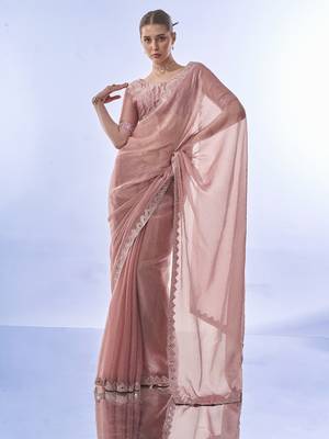 Heavy Designer Work Pink Burburry c Ethnic Partywear Saree 1