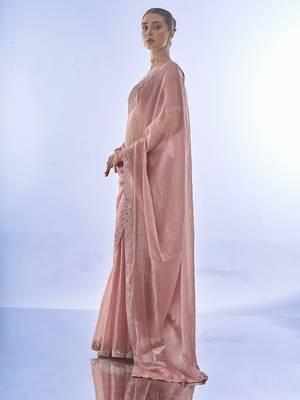 Heavy Designer Work Pink Burburry c Ethnic Partywear Saree 4