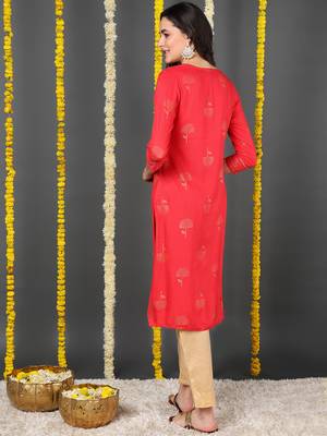 Red Cotton Zari Work Kurti 4