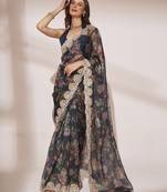 Heavy Designer Work Black Jimmy Choo c Ethnic Partywear Saree