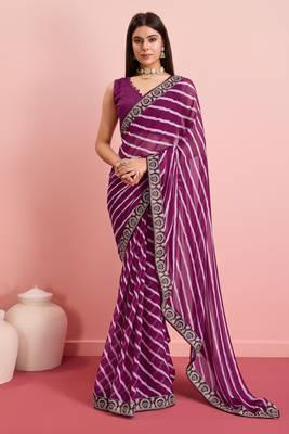 Purple Traditional Leheriya Print Ethnic Festive Wear Saree 1