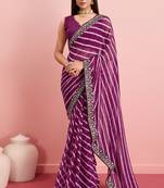 Purple Traditional Leheriya Print Ethnic Festive Wear Saree