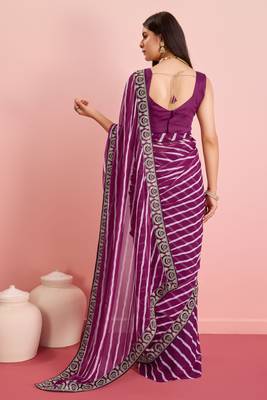 Purple Traditional Leheriya Print Ethnic Festive Wear Saree 2