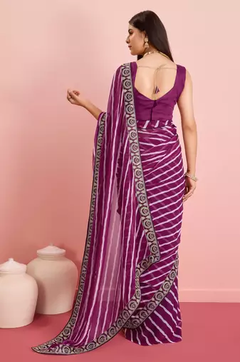 Purple Traditional Leheriya Print Ethnic Festive Wear Saree