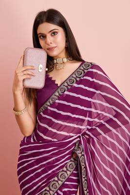 Purple Traditional Leheriya Print Ethnic Festive Wear Saree 3