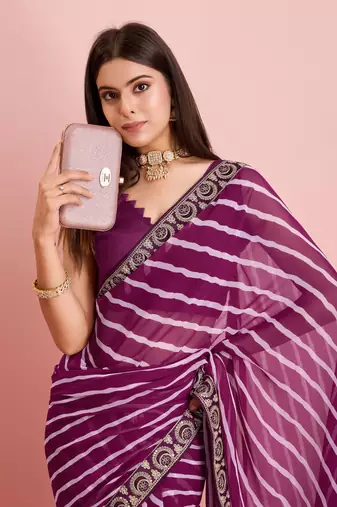 Purple Traditional Leheriya Print Ethnic Festive Wear Saree
