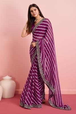 Purple Traditional Leheriya Print Ethnic Festive Wear Saree 5