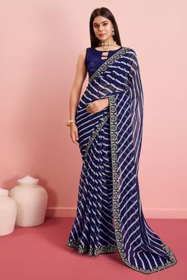 Blue Traditional Leheriya Print Ethnic Festive Wear Saree 1