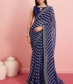 Blue Traditional Leheriya Print Ethnic Festive Wear Saree