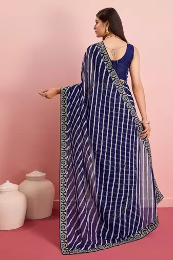 Blue Traditional Leheriya Print Ethnic Festive Wear Saree