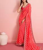 Red Traditional Leheriya Print Ethnic Festive Wear Saree