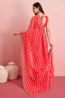Red Traditional Leheriya Print Ethnic Festive Wear Saree 2