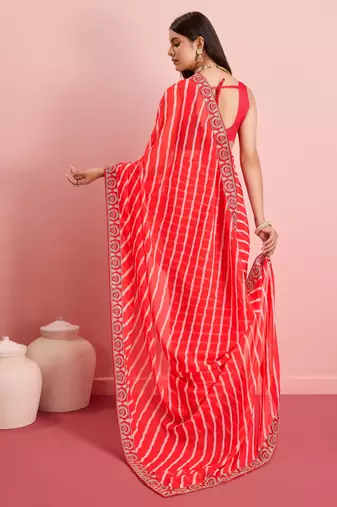 Red Traditional Leheriya Print Ethnic Festive Wear Saree