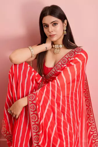 Red Traditional Leheriya Print Ethnic Festive Wear Saree