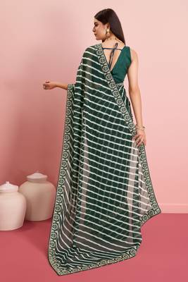 Green Traditional Leheriya Print Ethnic Festive Wear Saree 2