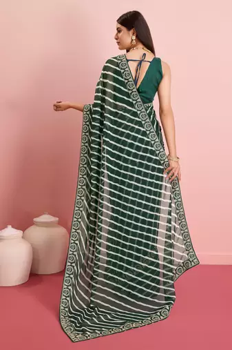 Green Traditional Leheriya Print Ethnic Festive Wear Saree